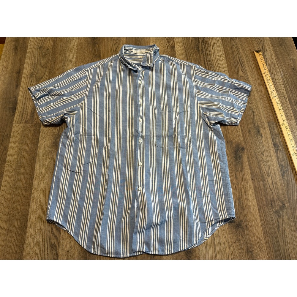 Ash Creek Trading Shirt Mens Large Blue Men Striped Short Sleeve Cotton Good